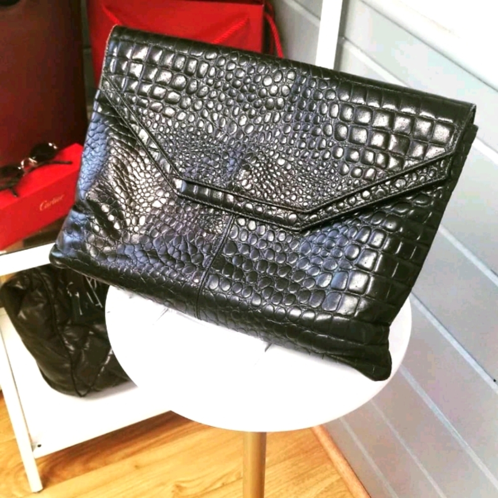 Black leather clutch